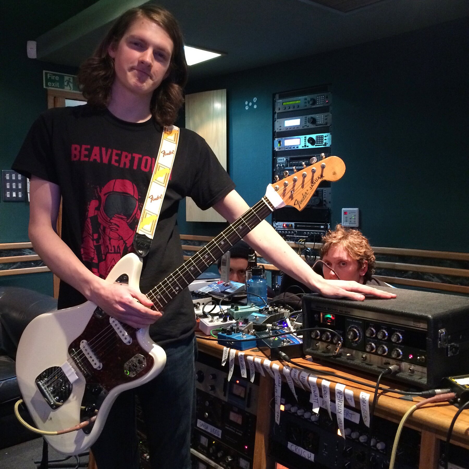 Basement guitarist in the studio