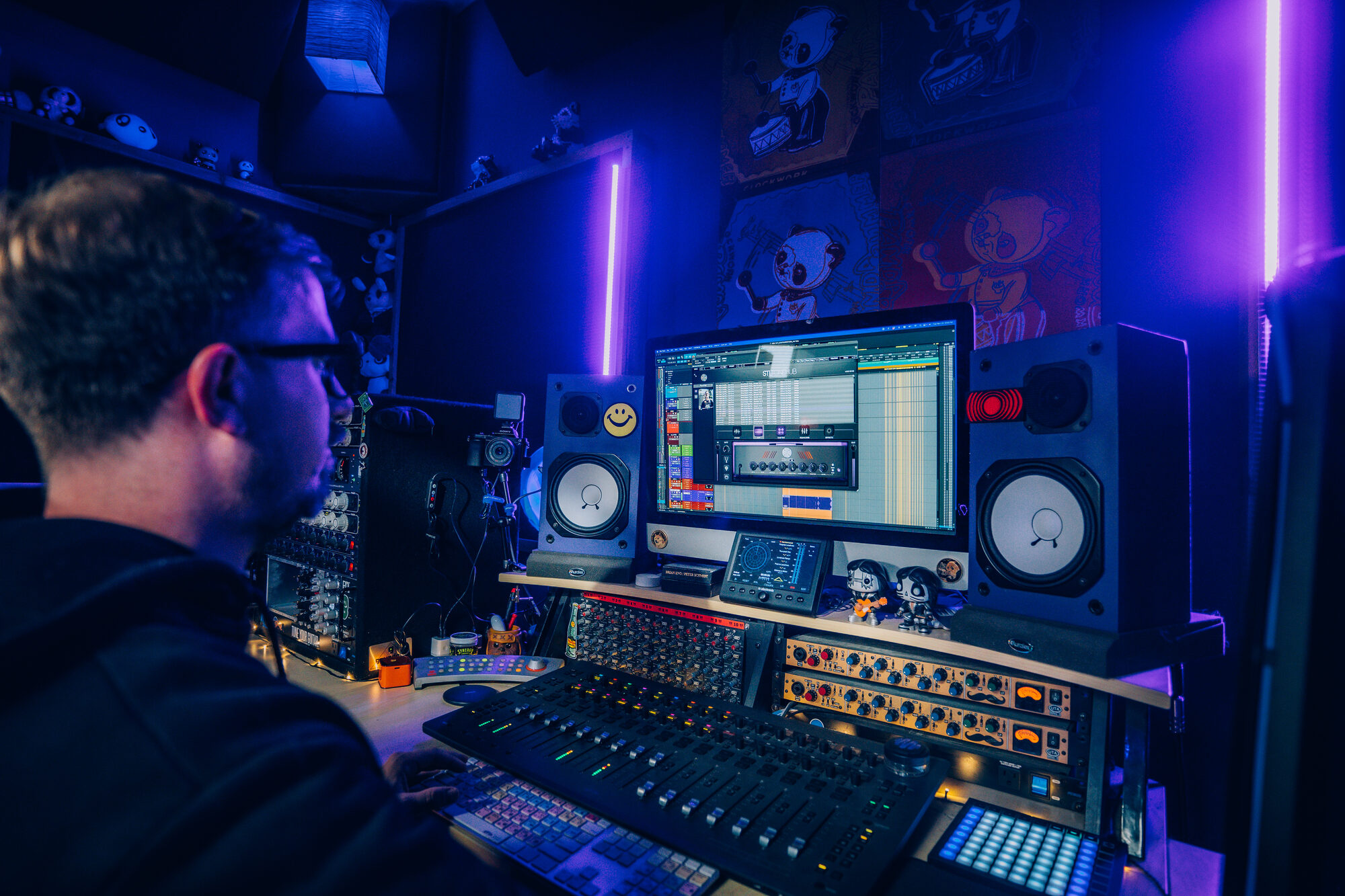 Sam Pura editing in the DAW at The Panda Studios